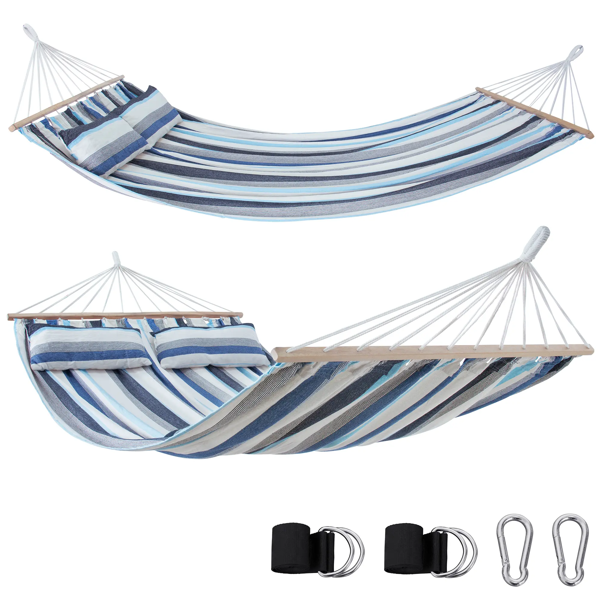 yourGEAR Kauai Aqua Hängematte 240x160cm 300kg | Baumwolle Stabhängematte Kissen Befestigung-Set