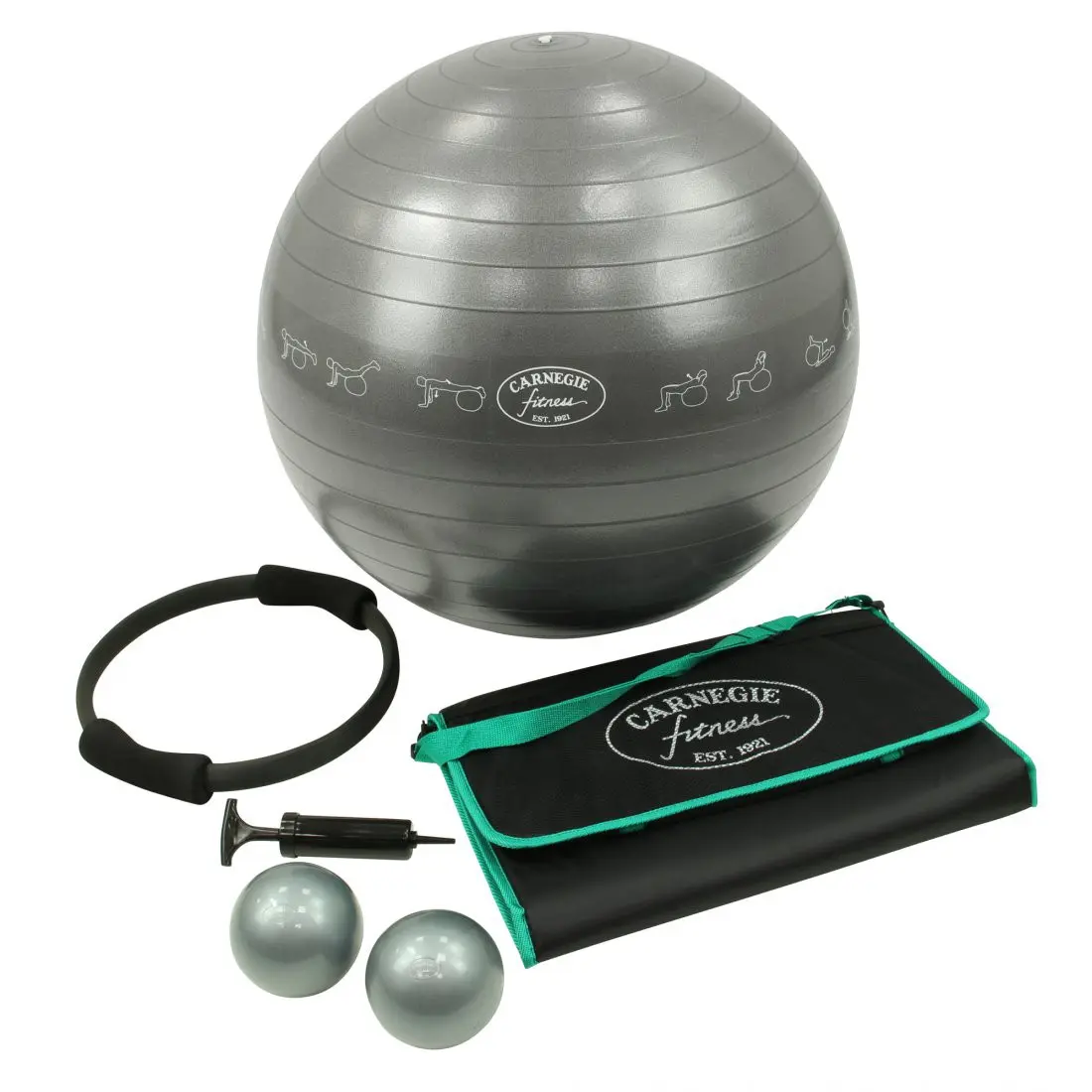 Carnegie Fitness Set Gymnastikball, Gewichtsbälle, Yoga-Matte & Pumpe - Für das tägliche Workout