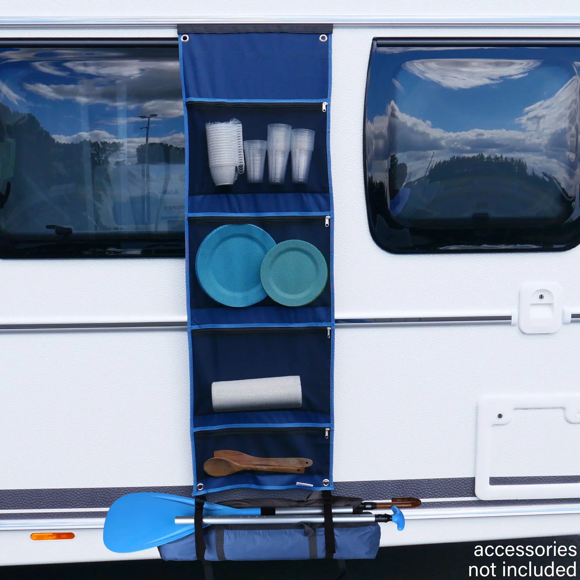 your GEAR Caravan Organizer Mesh - Hängeregal für Zelt, Vorzelt, Wohnwagen 140 x 45 cm, 4 Fächer